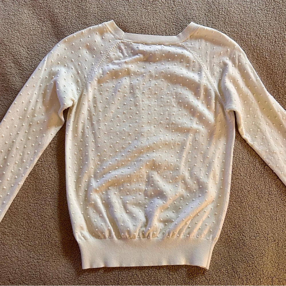 Banana Republic Cotton Cashmere Blend Cream Polka dot Textured Sweater Size S - Picture 3 of 8